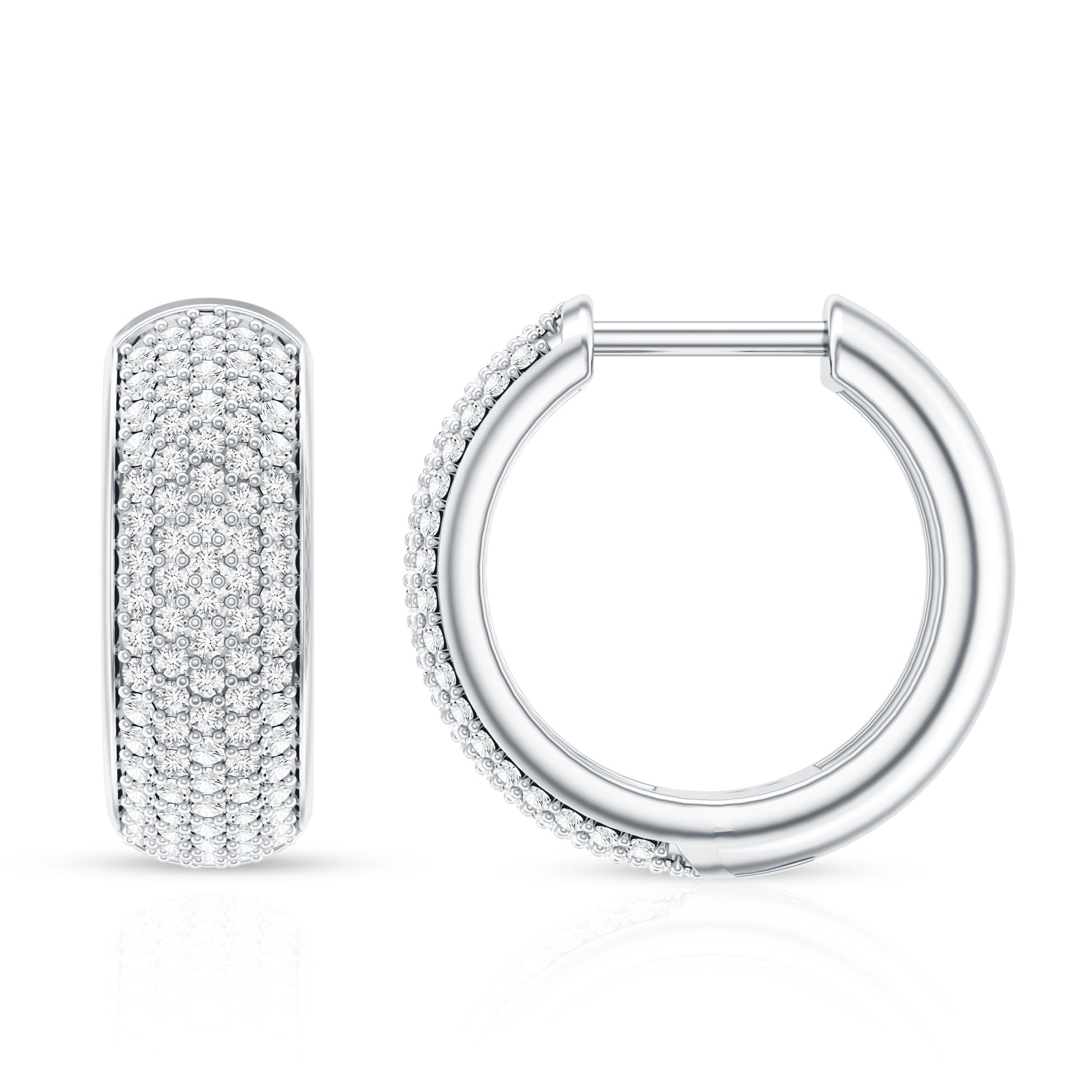 Pave Set Lab Grown Diamond Huggie Hoop Earrings Lab - ( EF-VS ) - Rosec Jewels