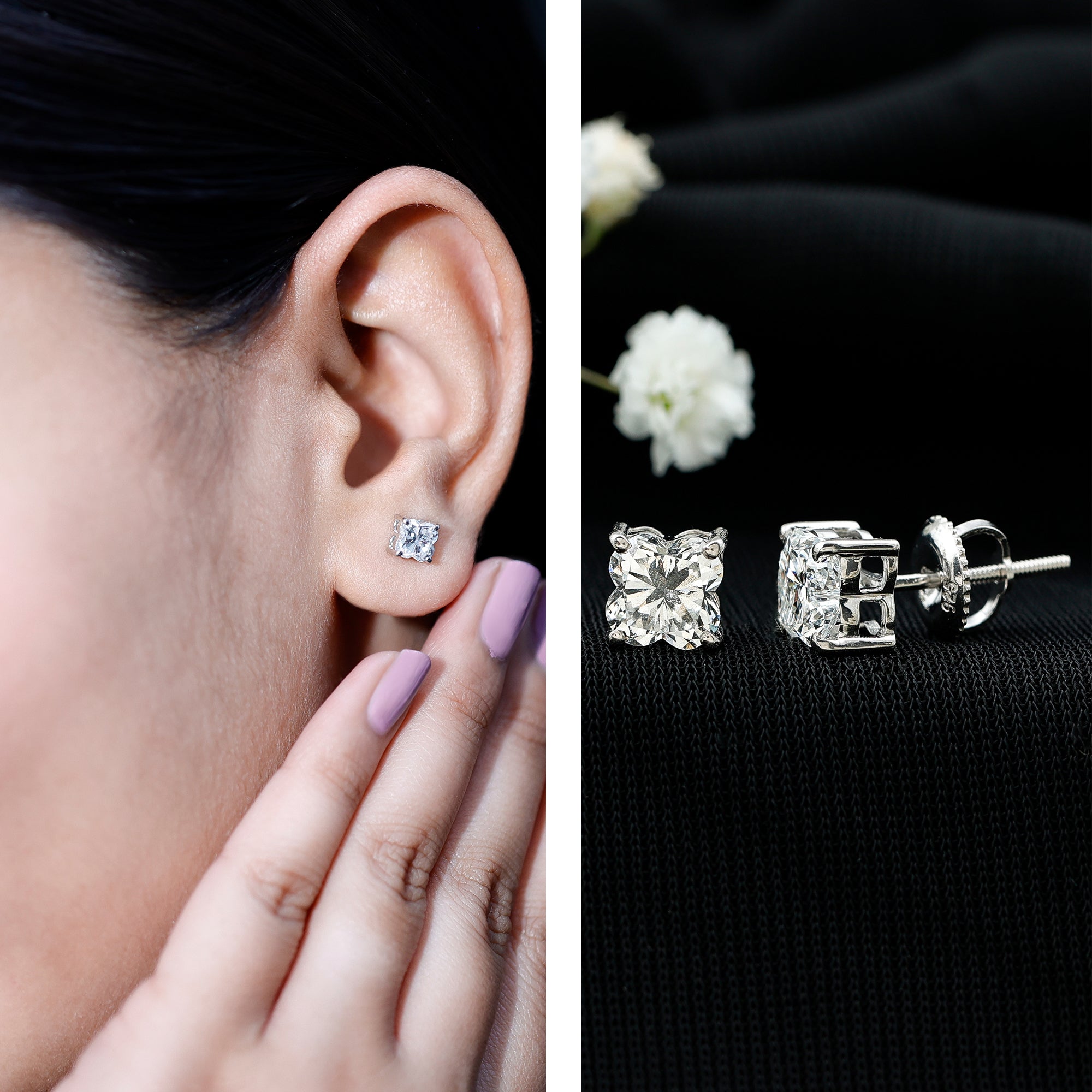 Certified 1.7 Carat Lily Cut Lab Grown Diamond Flower Stud Earrings Lab - ( EF-VS ) - Rosec Jewels