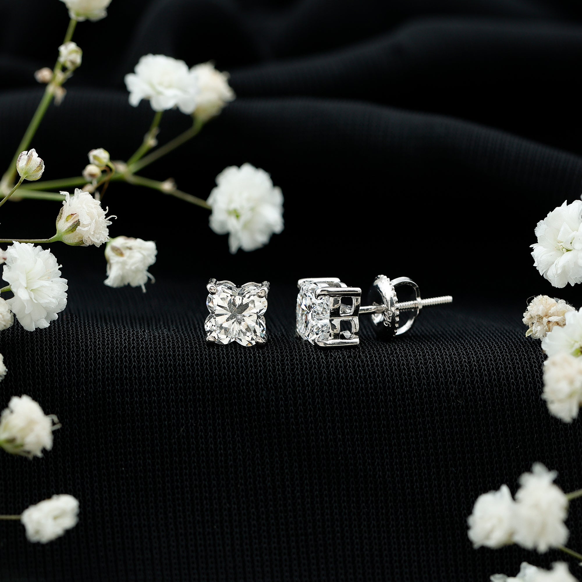 Certified 1.7 Carat Lily Cut Lab Grown Diamond Flower Stud Earrings Lab - ( EF-VS ) - Rosec Jewels