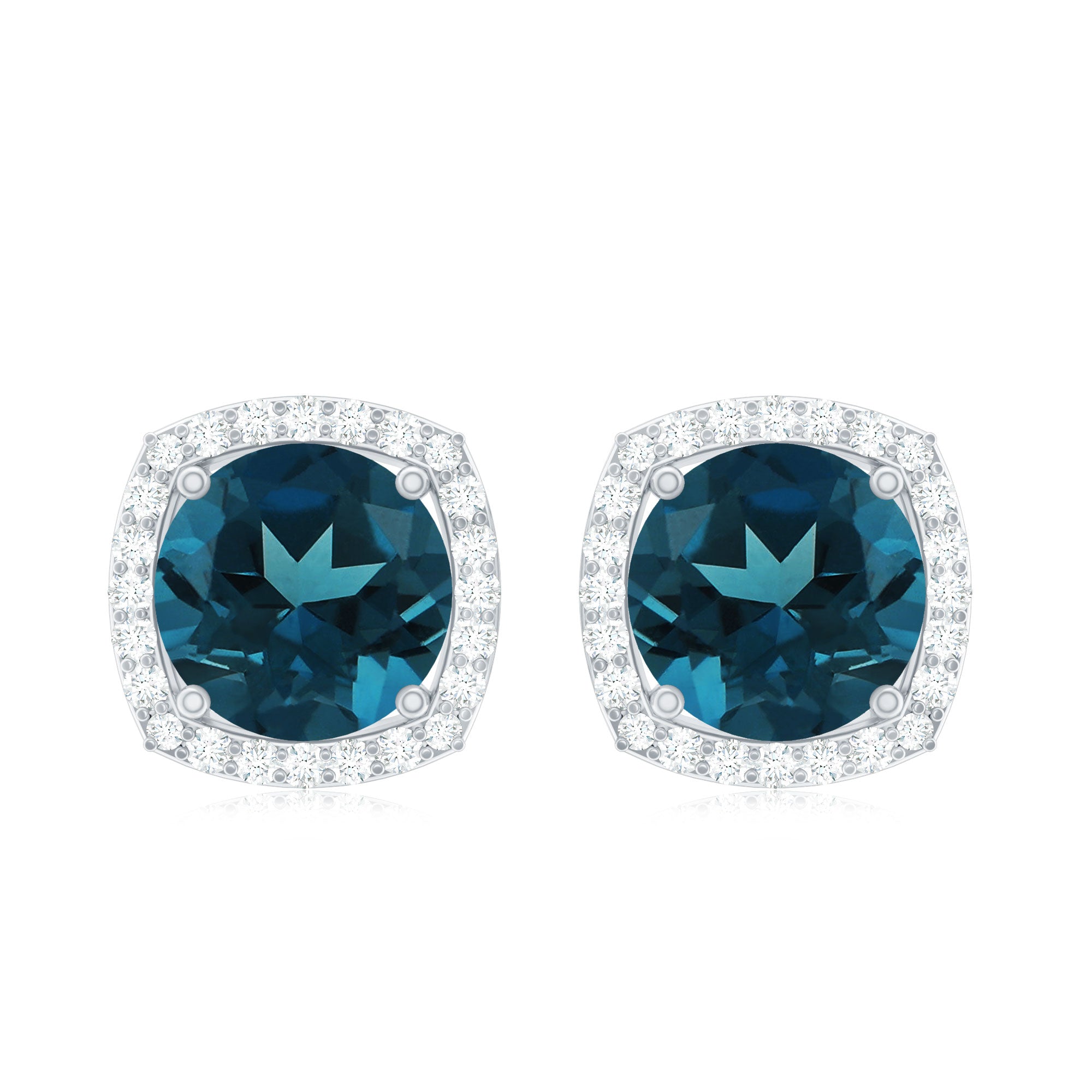 London Blue Topaz and Diamond Halo Stud Earrings AAA - Rosec Jewels