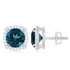 London Blue Topaz and Diamond Halo Stud Earrings AAA - Rosec Jewels