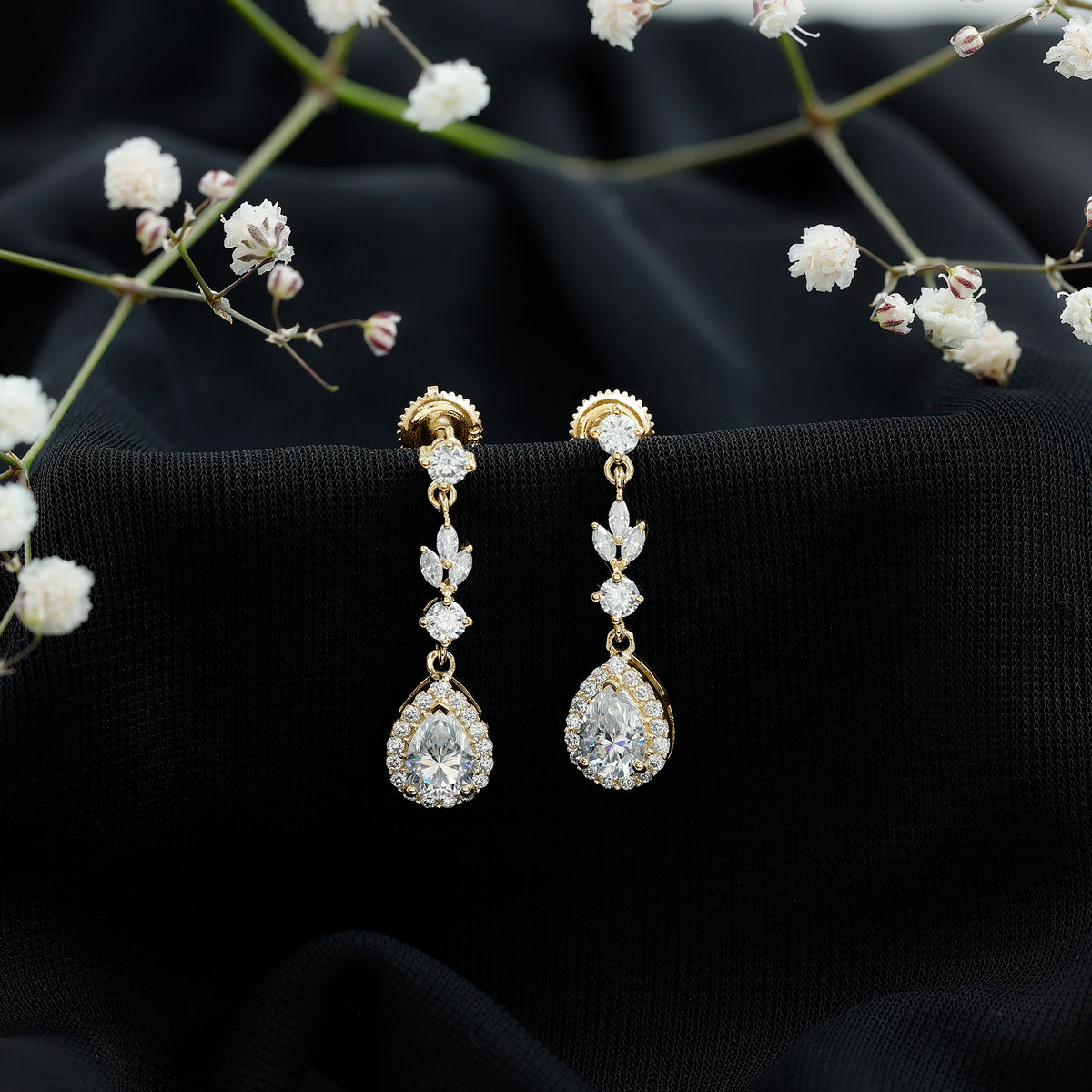 Classic Pear Shape Moissanite Bridal Dangle Earrings D-VS1 - Rosec Jewels
