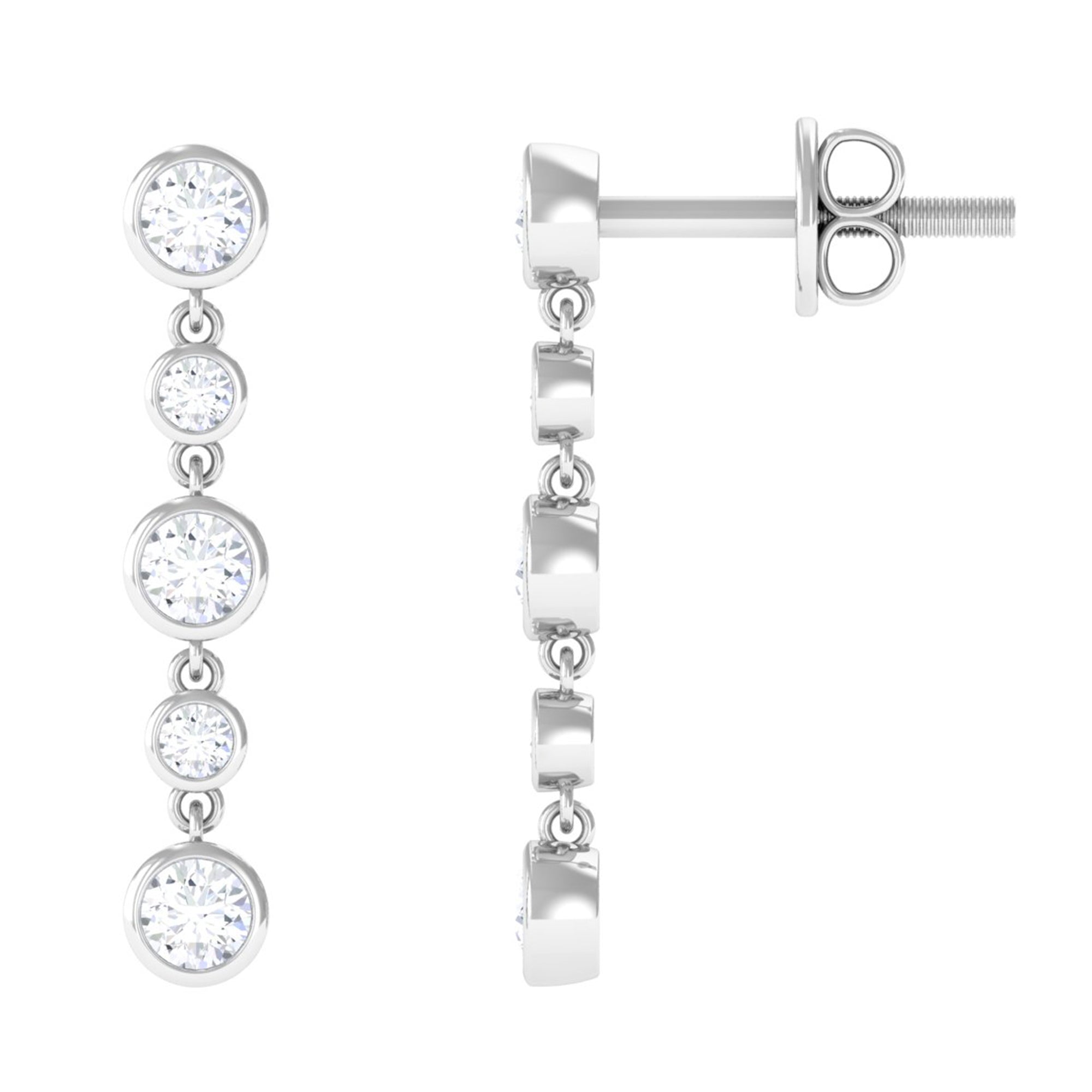 3/4 CT Certified Moissanite Gold Dangle Earrings in Bezel Setting Moissanite - ( D-VS1 ) - Color and Clarity - Rosec Jewels
