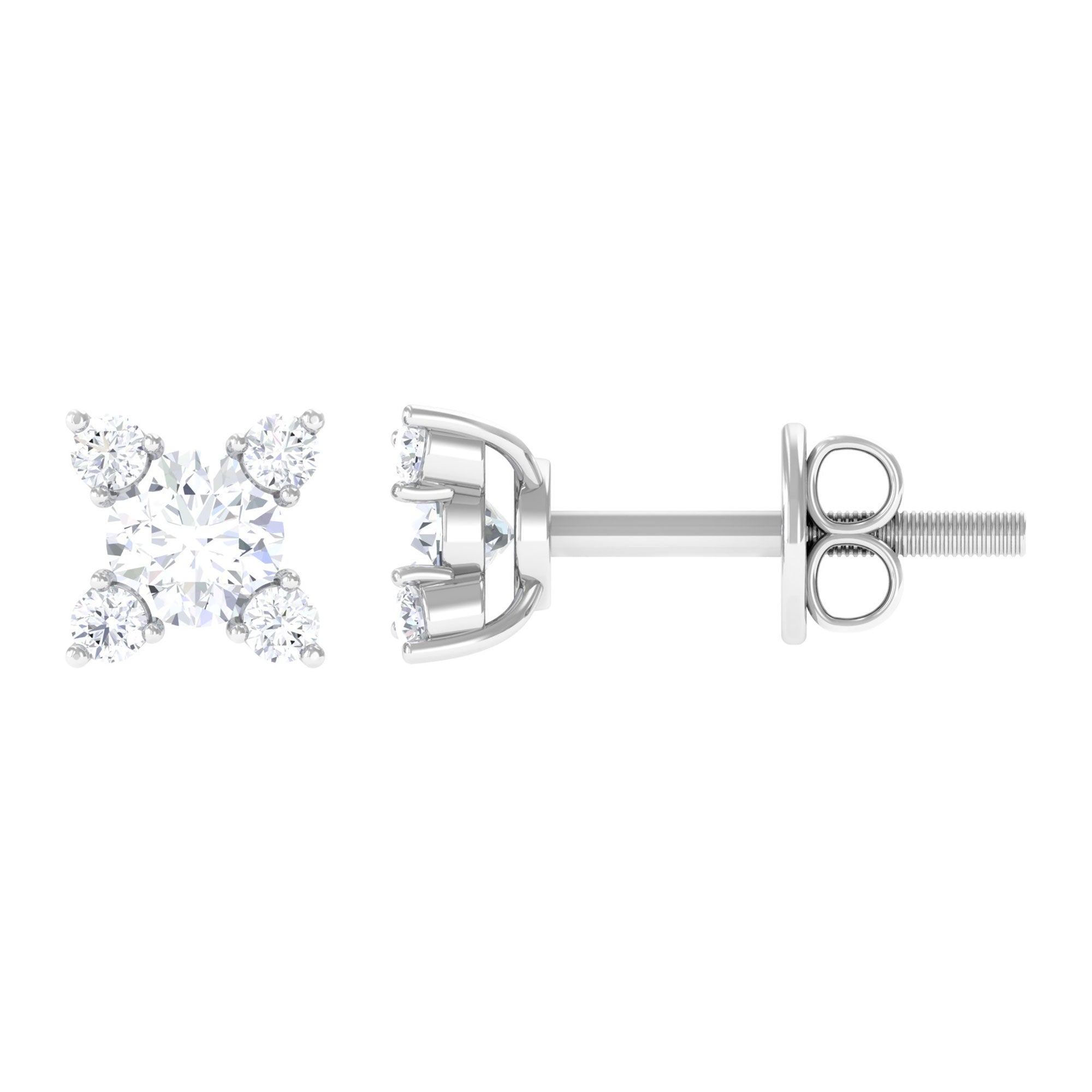 1/2 CT Real Diamond Gold Stud Earrings in Prong Setting