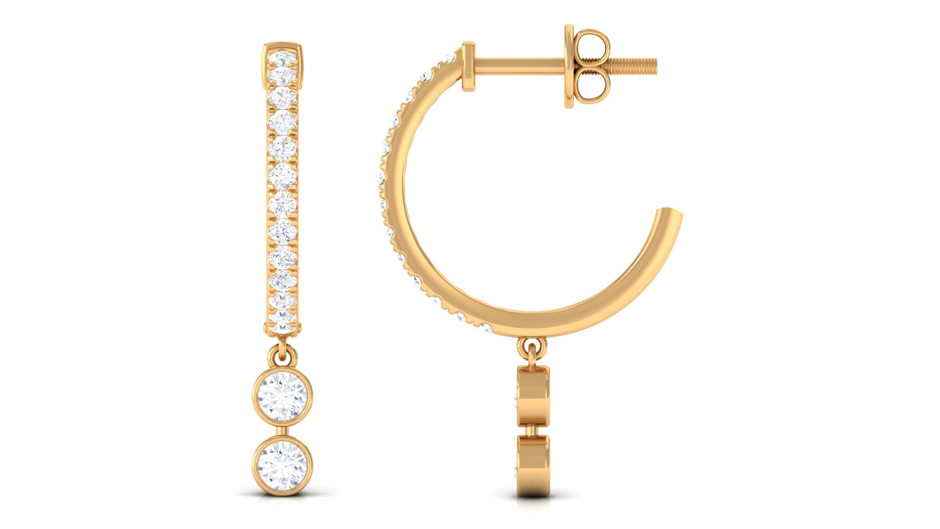 Rosec Jewels-1/2 CT Minimal Diamond Gold Hoop Drop Earrings in Bezel Setting