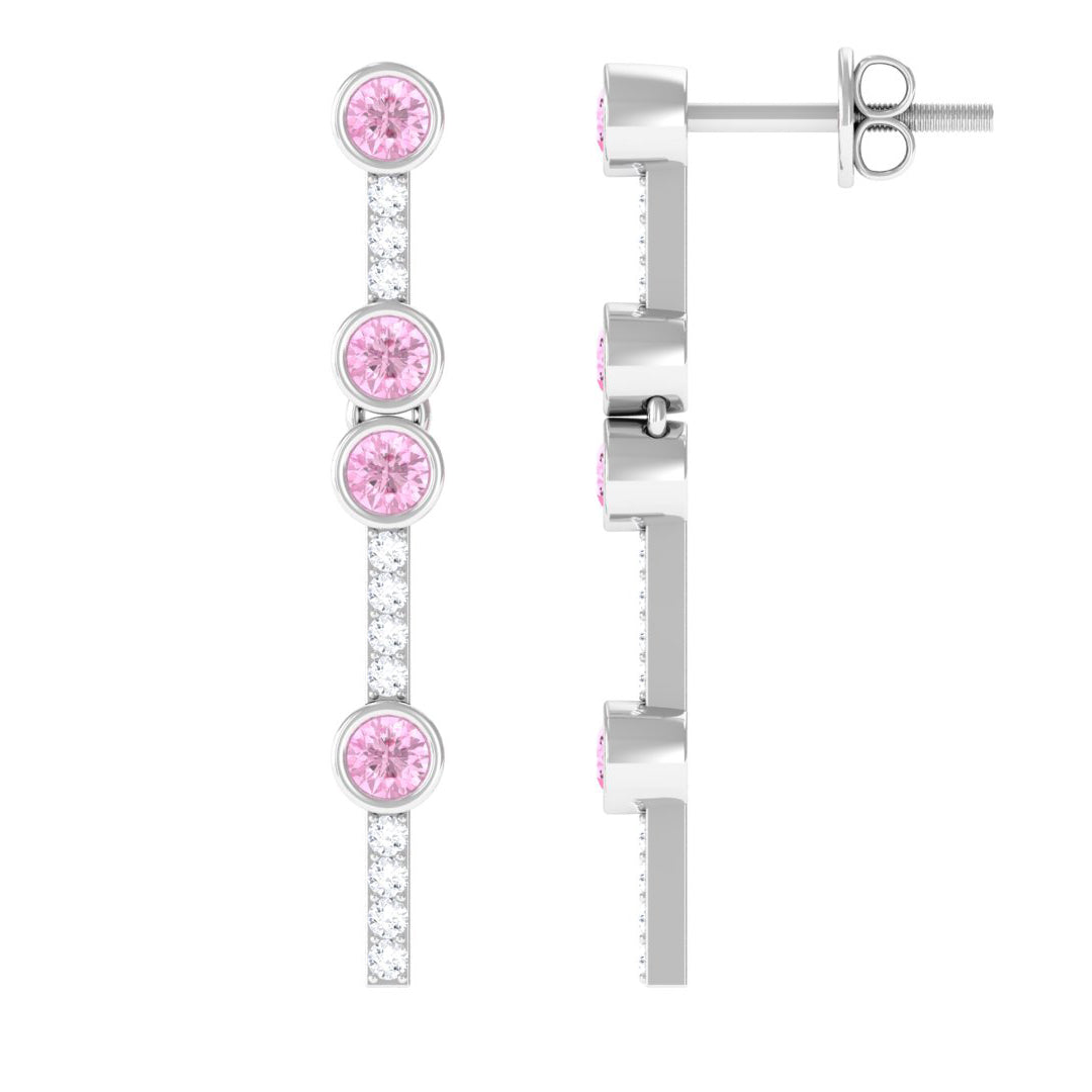 Pink Sapphire and Diamond Dangle Earrings