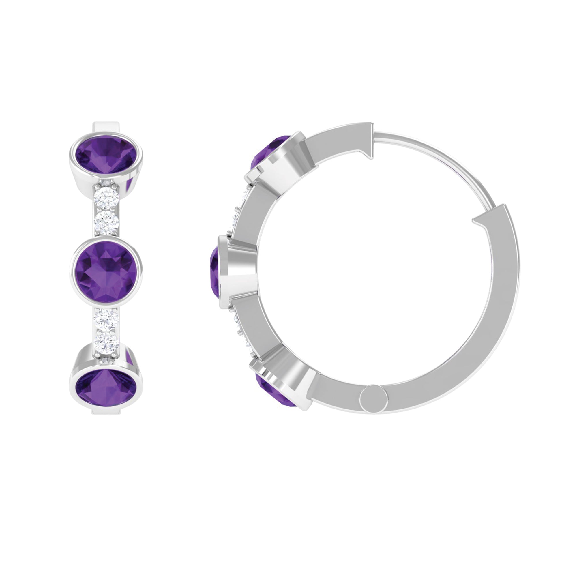 Certified Natural Amethyst Hoop Diamond Earrings