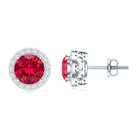 Created Ruby and Diamond Classic Halo Stud Earrings AAAA - Rosec Jewels