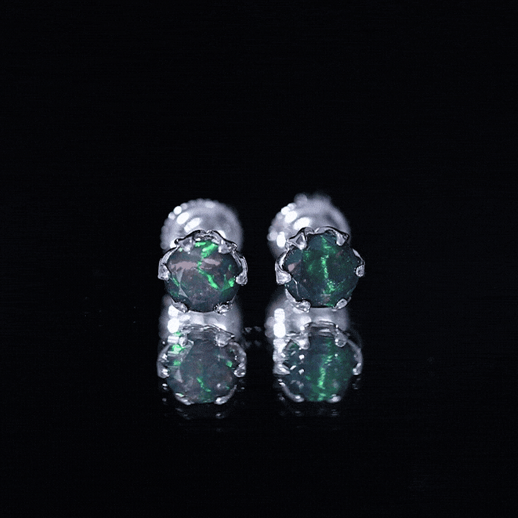 1.6 Carat Round Shape Black Opal Solitaire Stud Earrings AAA - Rosec Jewels