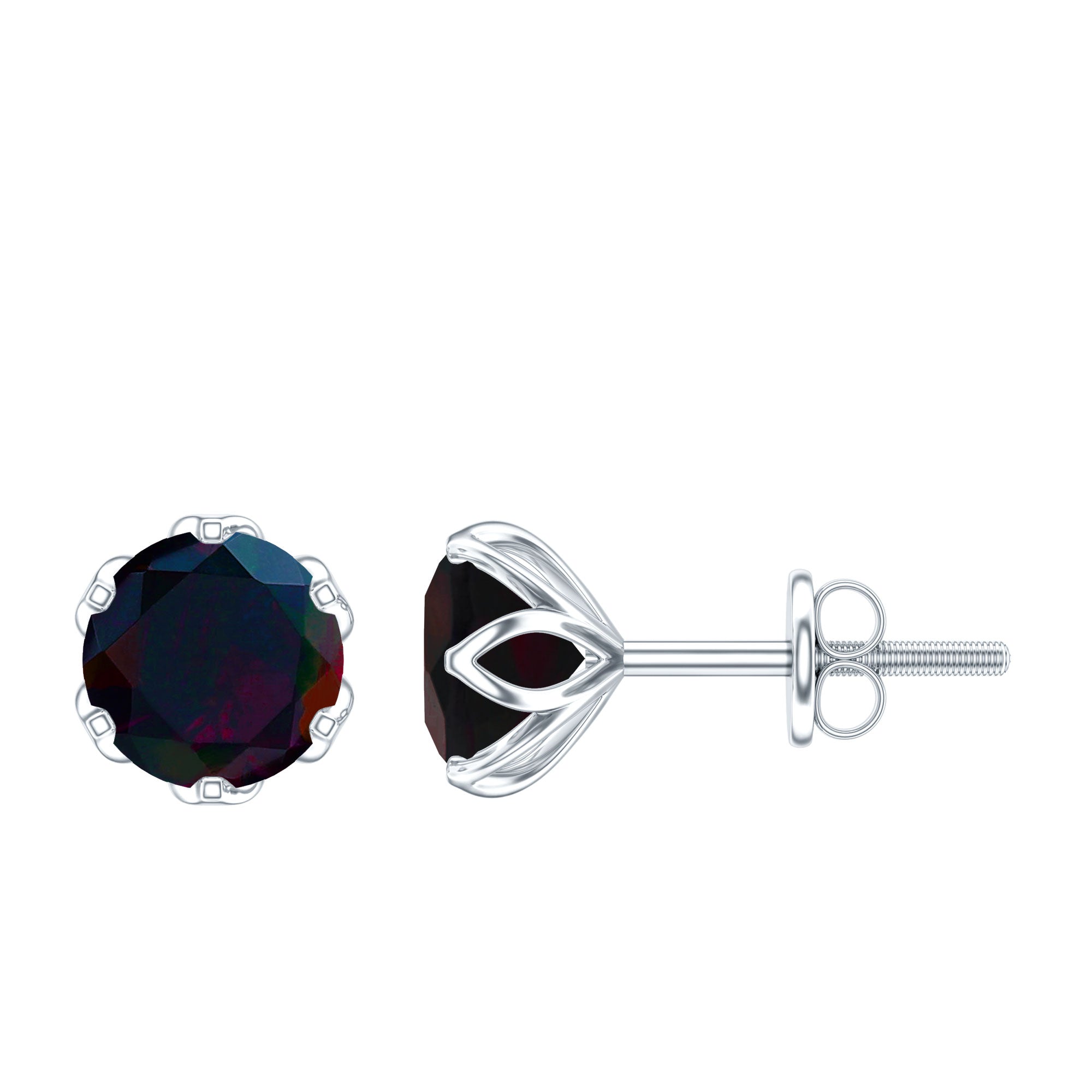 1.6 Carat Round Shape Black Opal Solitaire Stud Earrings AAA - Rosec Jewels