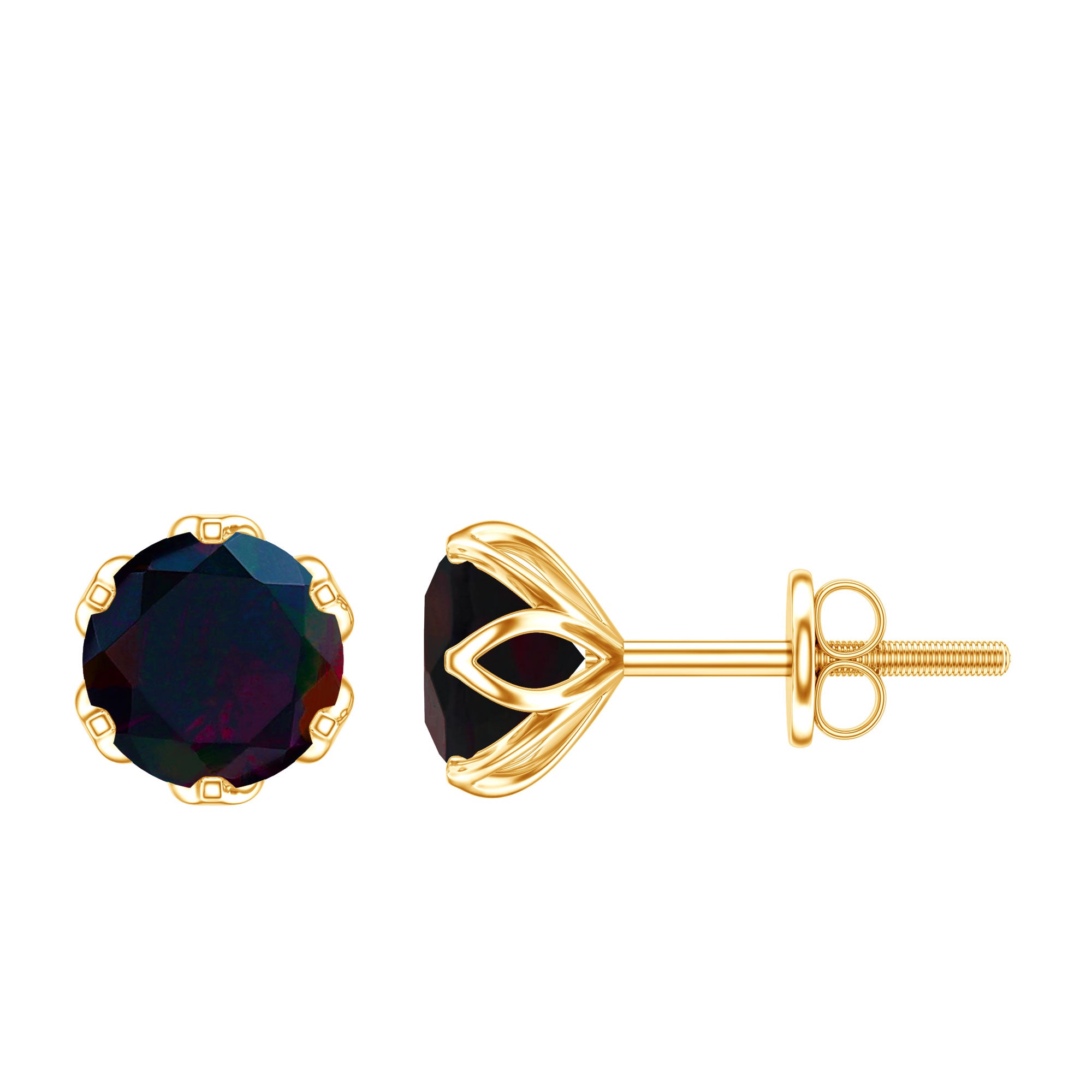 1.6 Carat Round Shape Black Opal Solitaire Stud Earrings AAA - Rosec Jewels