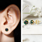 1.6 Carat Round Shape Black Opal Solitaire Stud Earrings AAA - Rosec Jewels