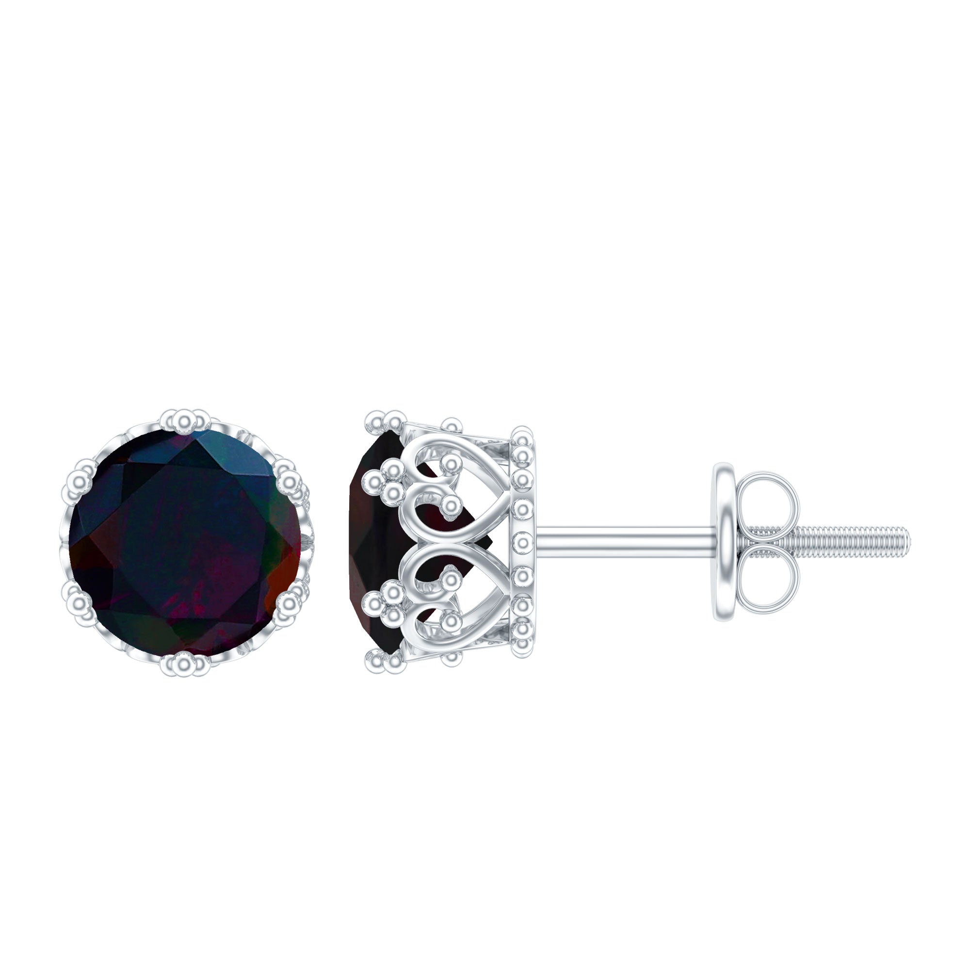 Natural Black Opal Crown Stud Earrings with Screw Back AAA - Rosec Jewels