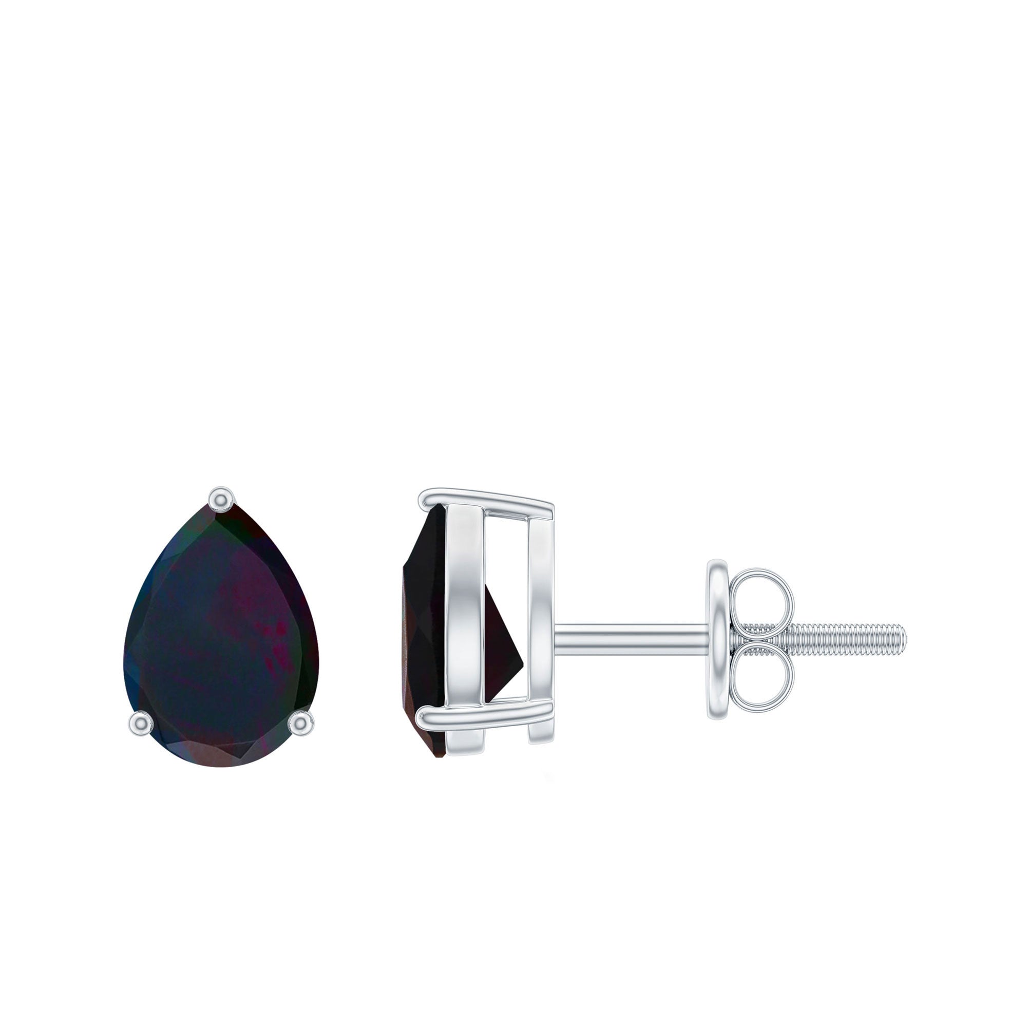 Genuine 5X7mm Pear Shaped Black Opal Stud Earrings