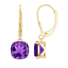 Natural 4.2 Carat Cushion Cut Amethyst Drop Earrings with Lever Back AAA - Rosec Jewels