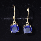 Cushion Cut Lab Grown Blue Sapphire Drop Hoop Earrings AAAA - Rosec Jewels