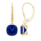 Cushion Cut Lab Grown Blue Sapphire Drop Hoop Earrings AAAA - Rosec Jewels