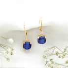 Cushion Cut Lab Grown Blue Sapphire Drop Hoop Earrings AAAA - Rosec Jewels