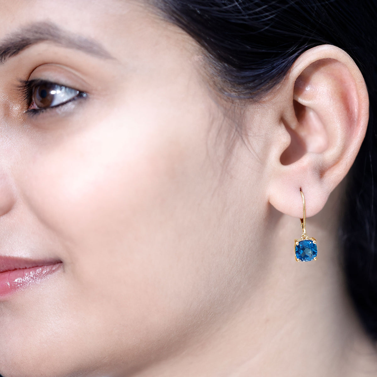 Cushion Cut London Blue Topaz Solitaire Drop Earrings AAA - Rosec Jewels