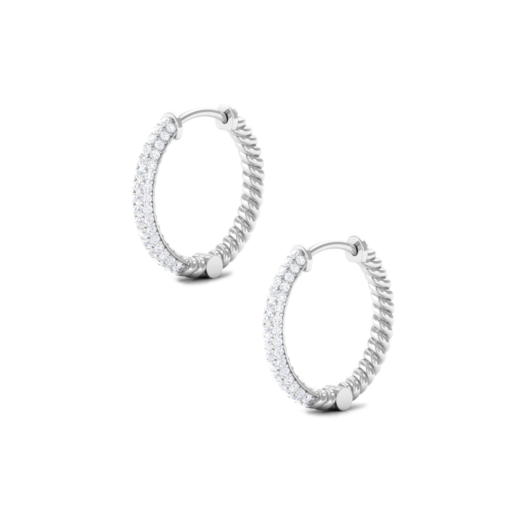 Rosec Jewels-1/2 CT Pave Set Round Diamond Minimal Hinged Hoop Earrings