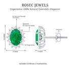 Oval Cut Natural Emerald Stud Earrings with Diamond Halo AAA - Rosec Jewels