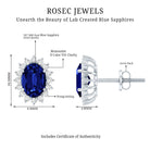 Lab Created Blue Sapphire Oval Stud Earrings with Moissanite Halo AAAA - Rosec Jewels