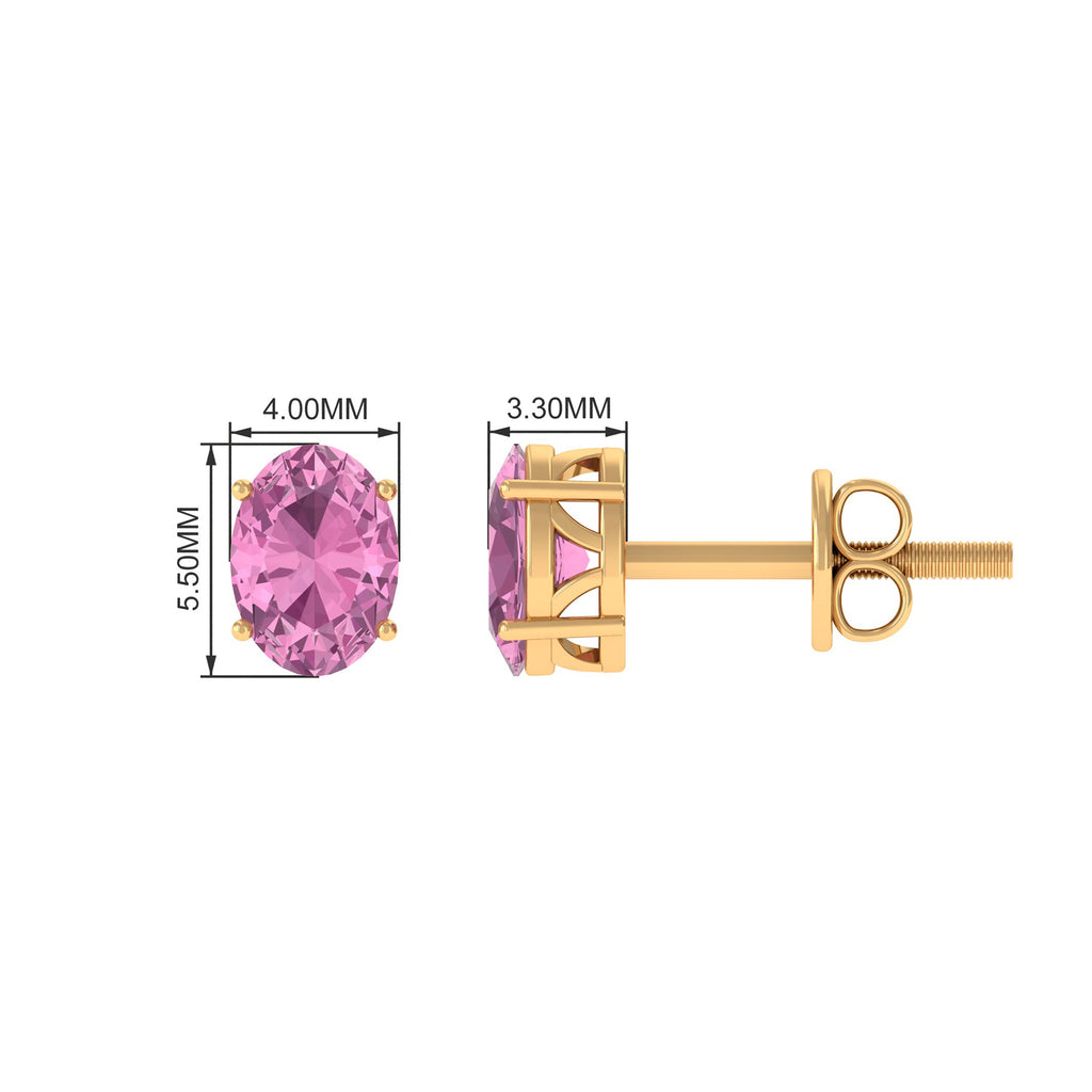 2 CT Oval Cut Pink Tourmaline Solitaire Stud Earrings Pink Tourmaline - ( AAA ) - Quality - Rosec Jewels