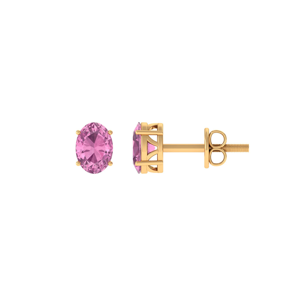 2 CT Oval Cut Pink Tourmaline Solitaire Stud Earrings Pink Tourmaline - ( AAA ) - Quality - Rosec Jewels