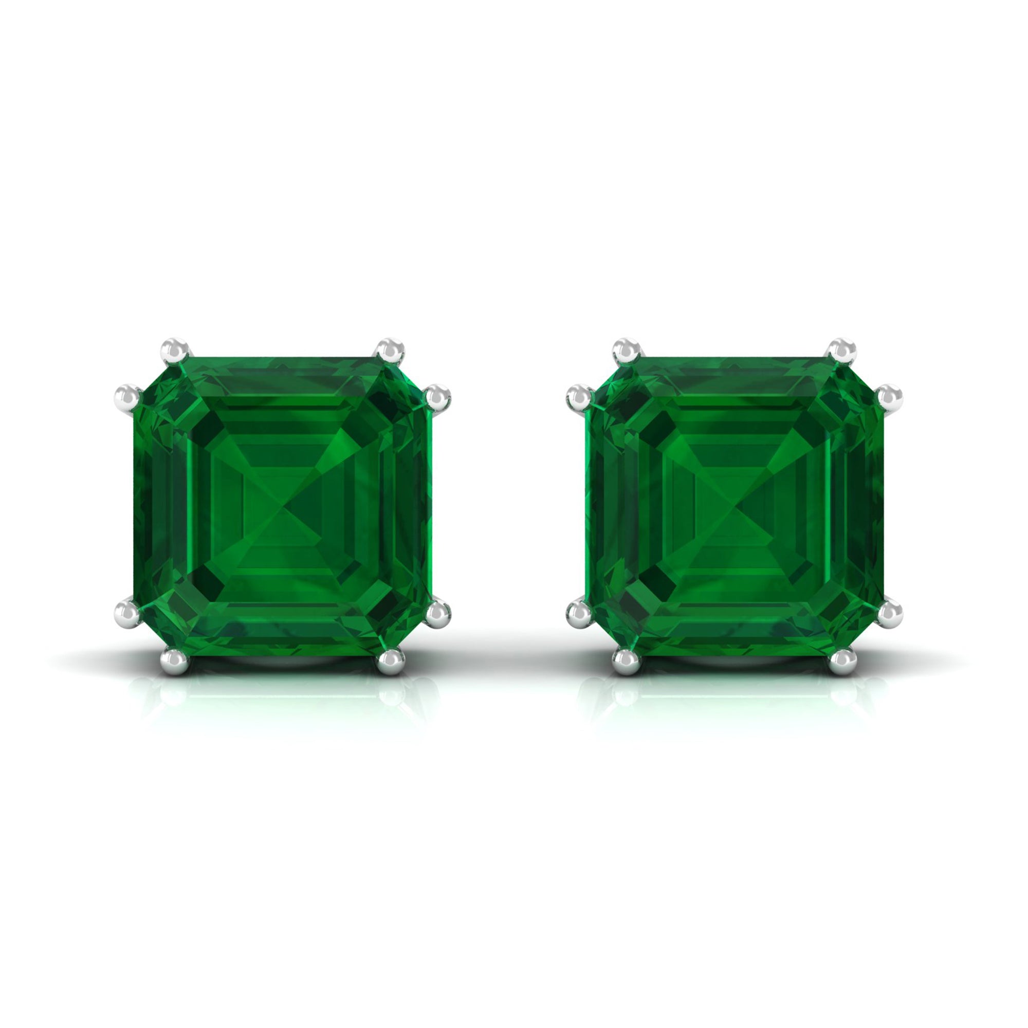 12 CT Asscher Cut Created Emerald Solitaire Earrings for Women Lab Created Emerald - ( AAAA ) - Quality - Rosec Jewels