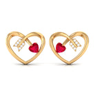 Heart Stud Earrings with Lab Created Ruby and Diamond Lab Created Ruby - ( AAAA ) - Quality - Rosec Jewels