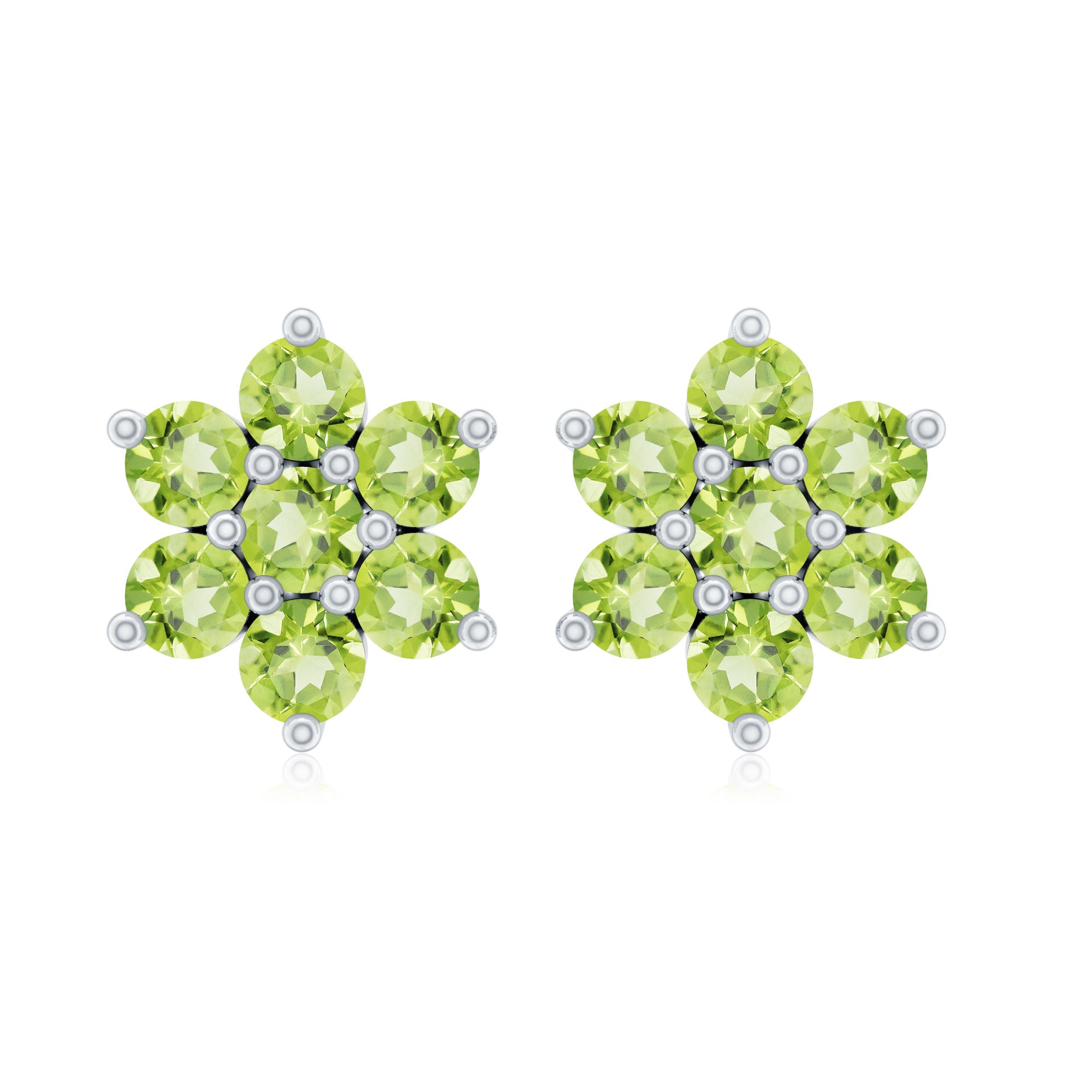Real 2.24 Carat Peridot Flower Cluster Stud Earrings AAA - Rosec Jewels