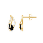 Genuine Pear Shape Black Onyx leaf Stud Earrings With Certificate AAA - Rosec Jewels