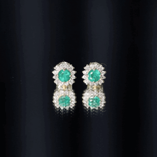 Classic Emerald Stud Earrings with Diamond Halo AAA - Rosec Jewels