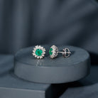 Classic Emerald Stud Earrings with Diamond Halo AAA - Rosec Jewels
