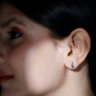 Lab Created Emerald and Diamond Leaf Stud Earrings AAAA - Rosec Jewels