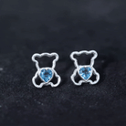1/2 CT Heart Shape London Blue Topaz Teddy Bear Earrings AAA - Rosec Jewels