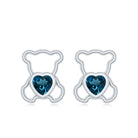 1/2 CT Heart Shape London Blue Topaz Teddy Bear Earrings AAA - Rosec Jewels