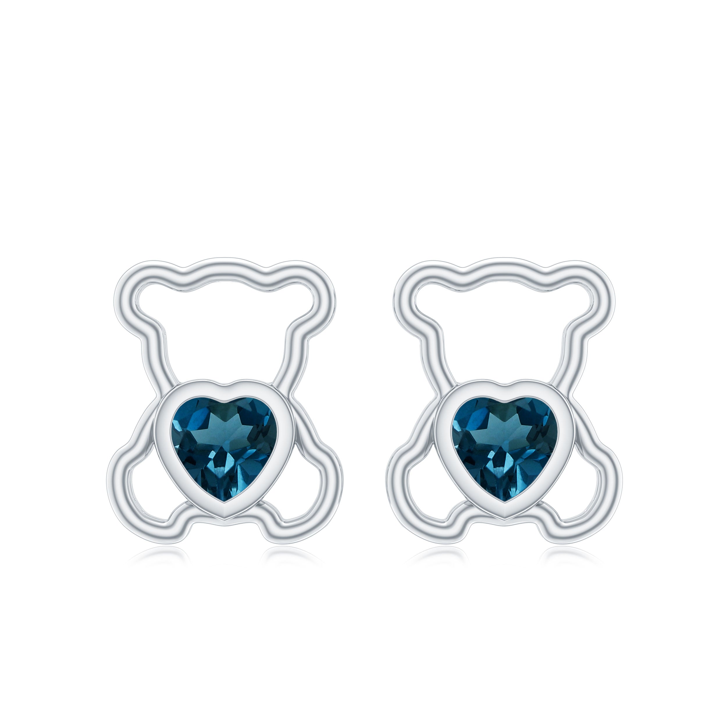 1/2 CT Heart Shape London Blue Topaz Teddy Bear Earrings AAA - Rosec Jewels