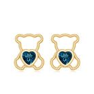 1/2 CT Heart Shape London Blue Topaz Teddy Bear Earrings AAA - Rosec Jewels