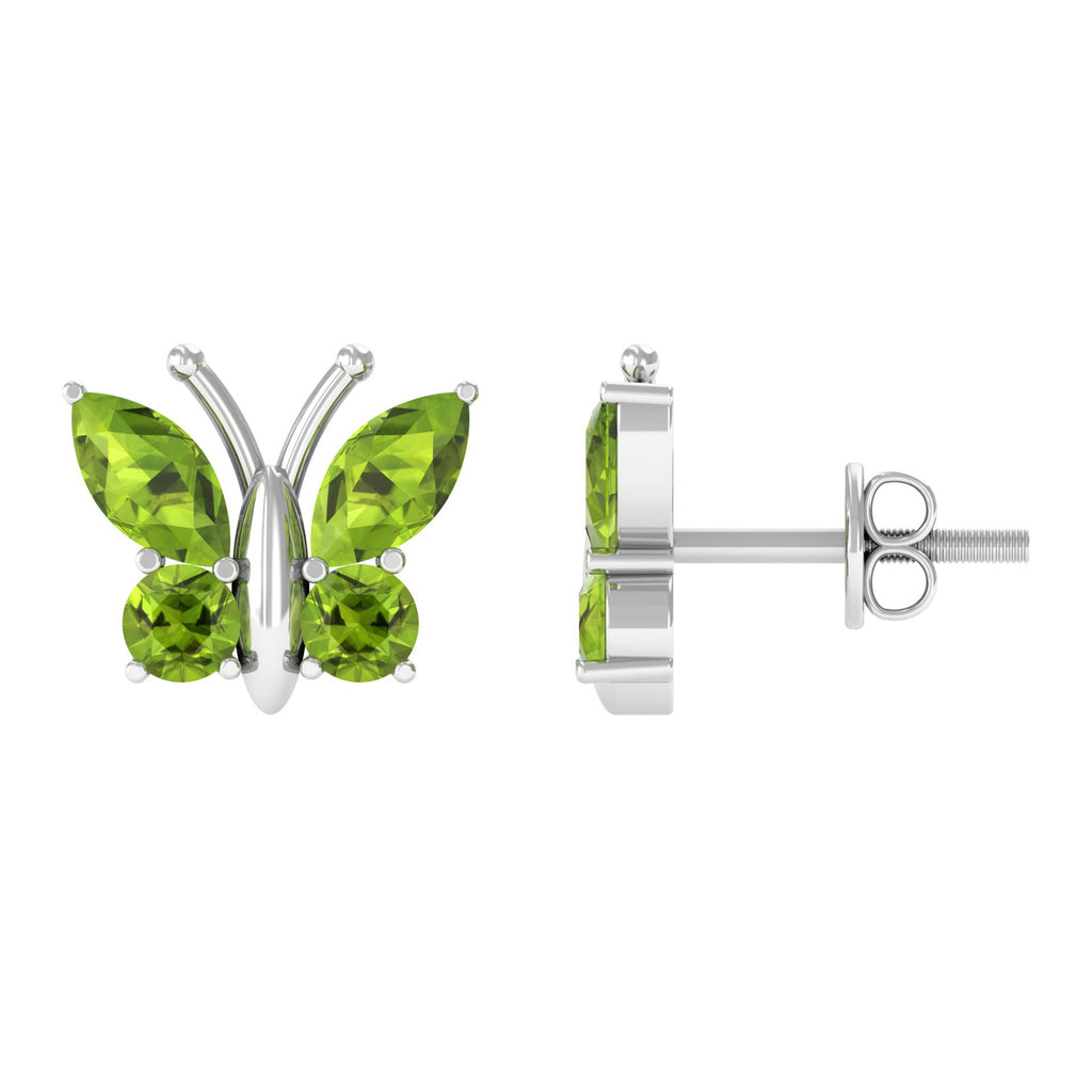 2 CT Butterfly Stud Earrings with Round and Marquise Cut Peridot Peridot - ( AAA ) - Quality - Rosec Jewels