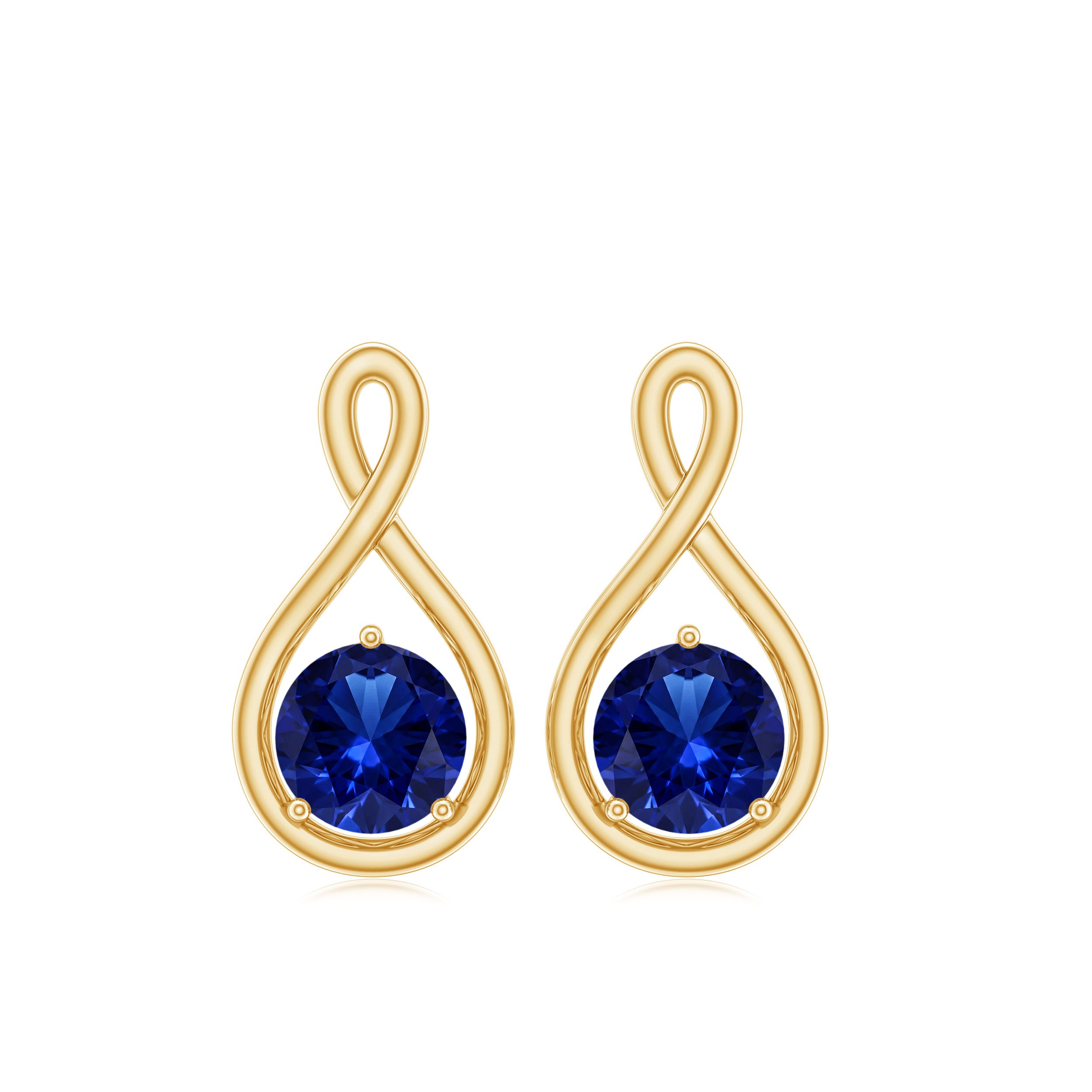 Solitaire Created Blue Sapphire Infinity Stud Earrings AAAA - Rosec Jewels