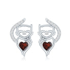 Heart Shape Garnet and Diamond Cat Stud Earrings AAA - Rosec Jewels