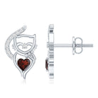 Heart Shape Garnet and Diamond Cat Stud Earrings AAA - Rosec Jewels