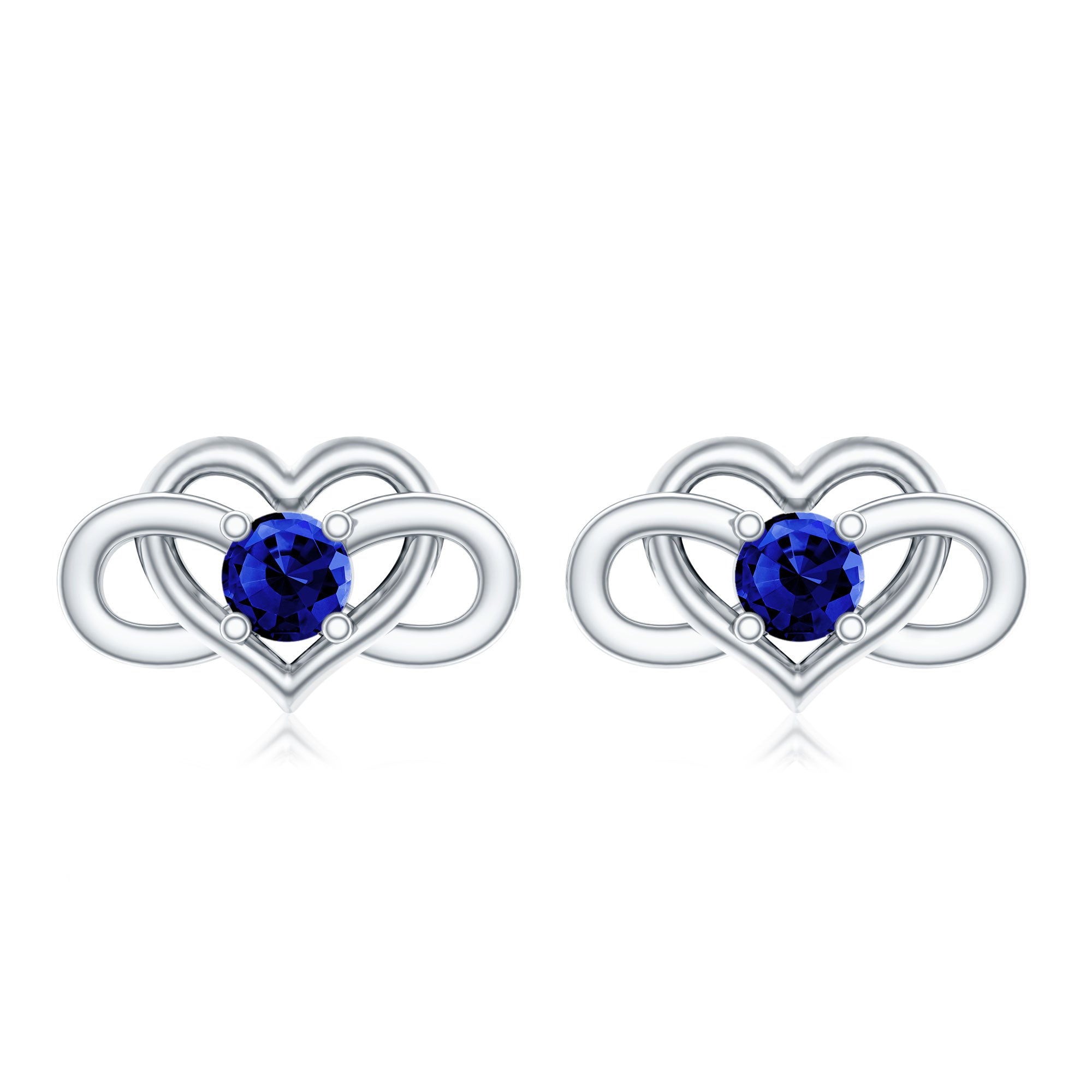 Lab Created Blue Sapphire Infinity Heart Stud Earrings AAAA - Rosec Jewels