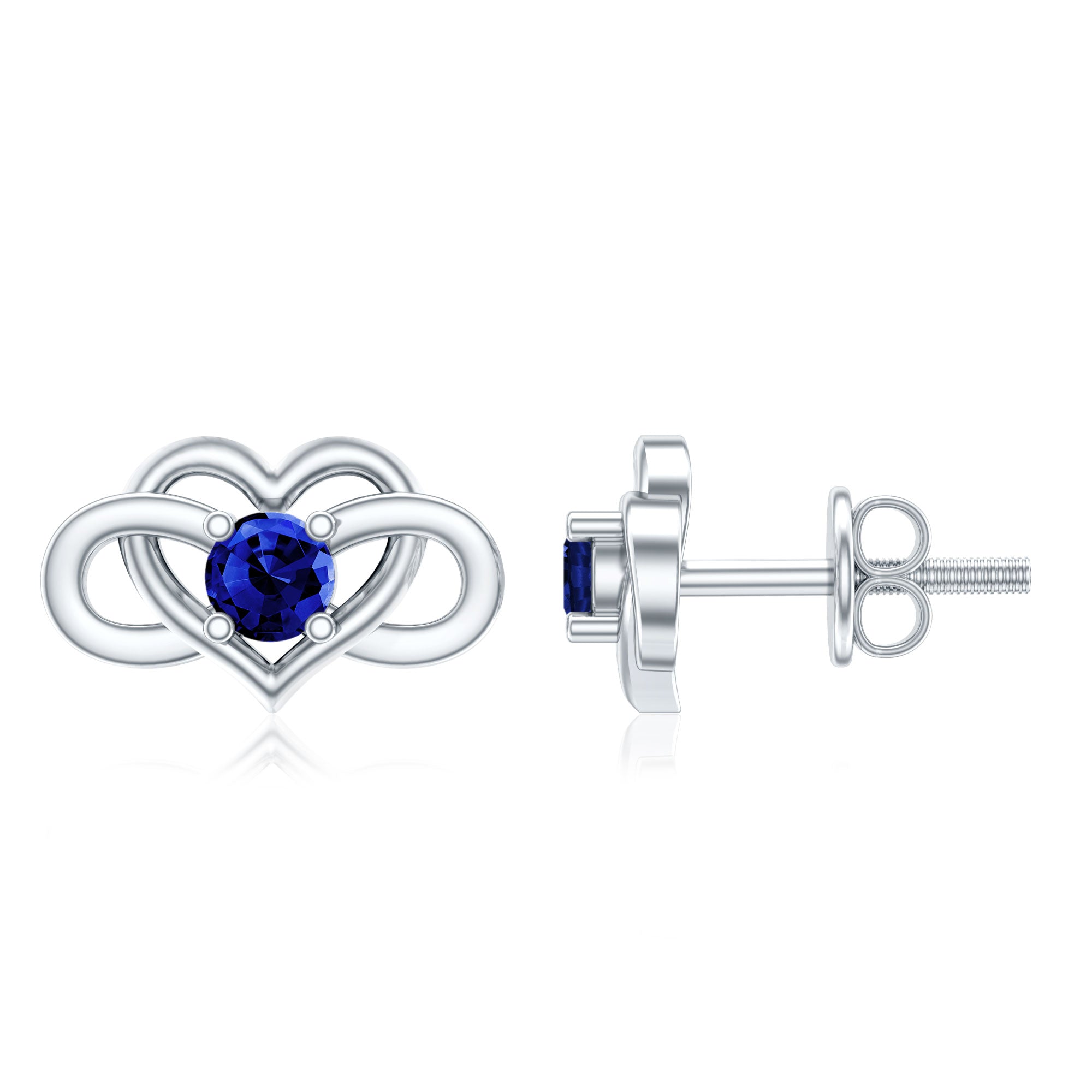 Lab Created Blue Sapphire Infinity Heart Stud Earrings AAAA - Rosec Jewels