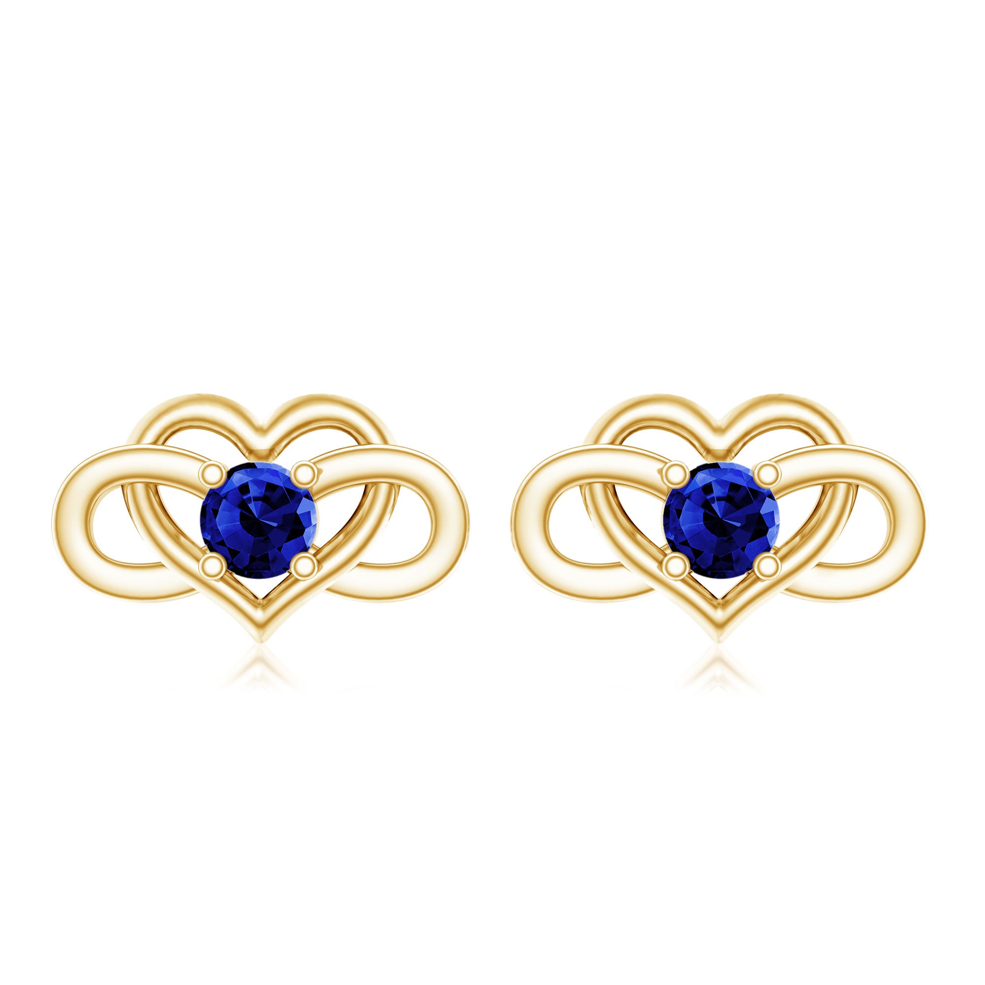 Lab Created Blue Sapphire Infinity Heart Stud Earrings AAAA - Rosec Jewels