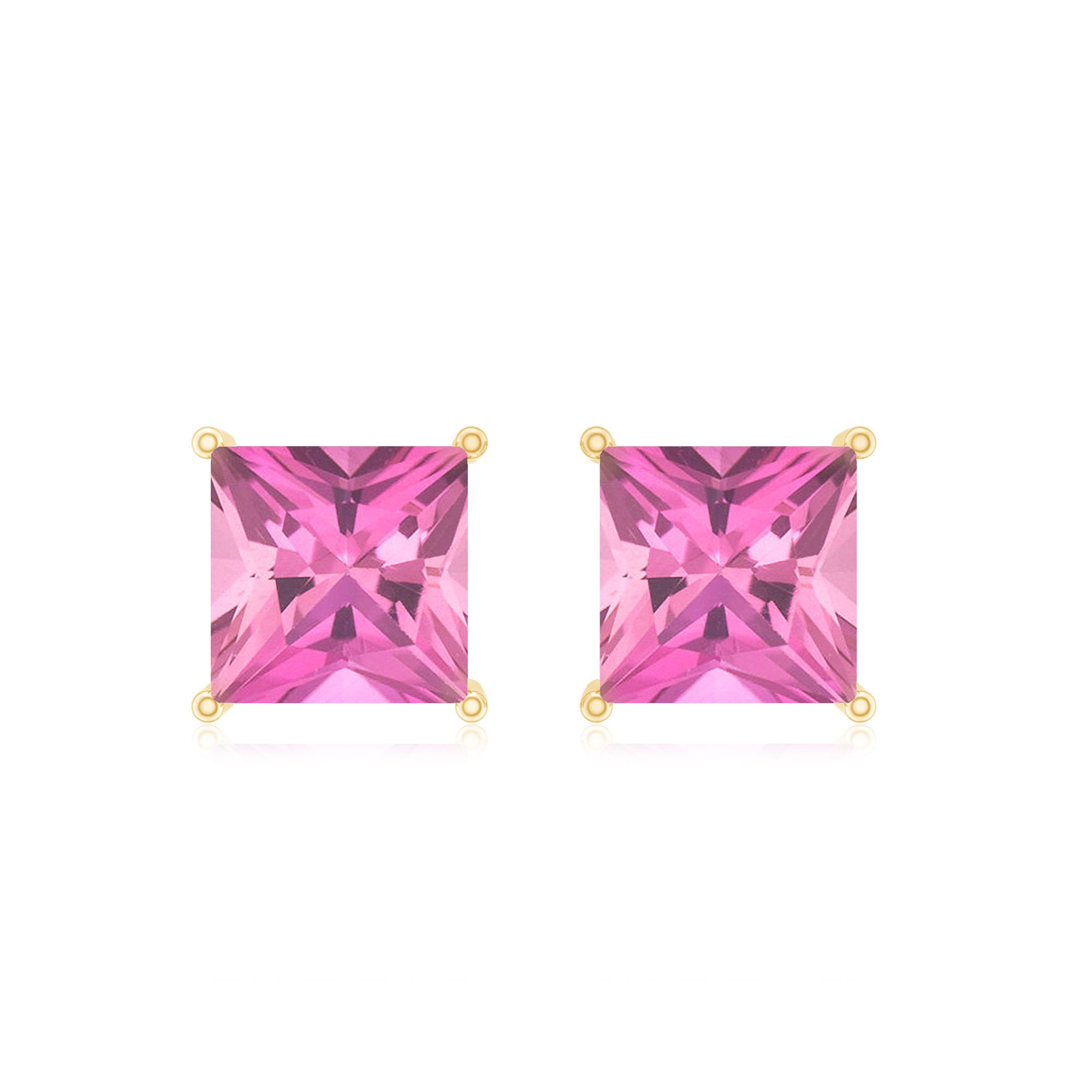 2 Carat Princess Cut Pink Tourmaline Stud Earrings with Screw Back AAA - Rosec Jewels