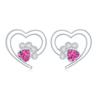 Heart Shape Pink Tourmaline and Diamond Dog Paw Stud Earrings AAA - Rosec Jewels