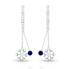 Real Blue Sapphire and Diamond Snowflake Dangle Hoop Earrings AAA - Rosec Jewels