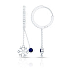 Real Blue Sapphire and Diamond Snowflake Dangle Hoop Earrings AAA - Rosec Jewels